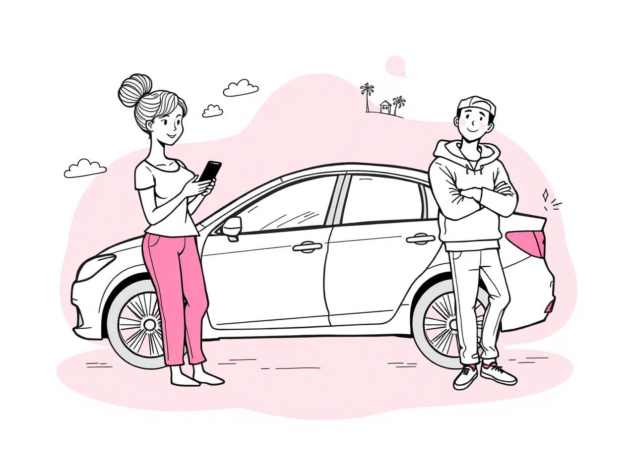 Two people with a car